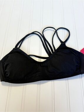Xhilaration Black Ribbed Strappy Bikini Top